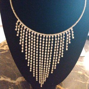 Silver Plated CZ Hanging Diamond Choker Necklace